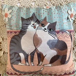 Vintage Pier 1 Embroidered Cat Pillow